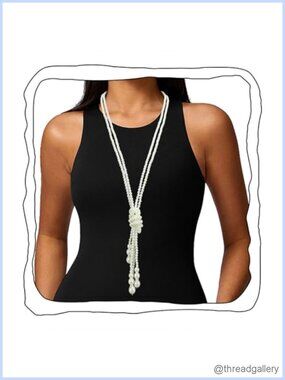 Pearl Strand Necklace Long Y Knot Tie Adjustable Layered Trendy Jewelry